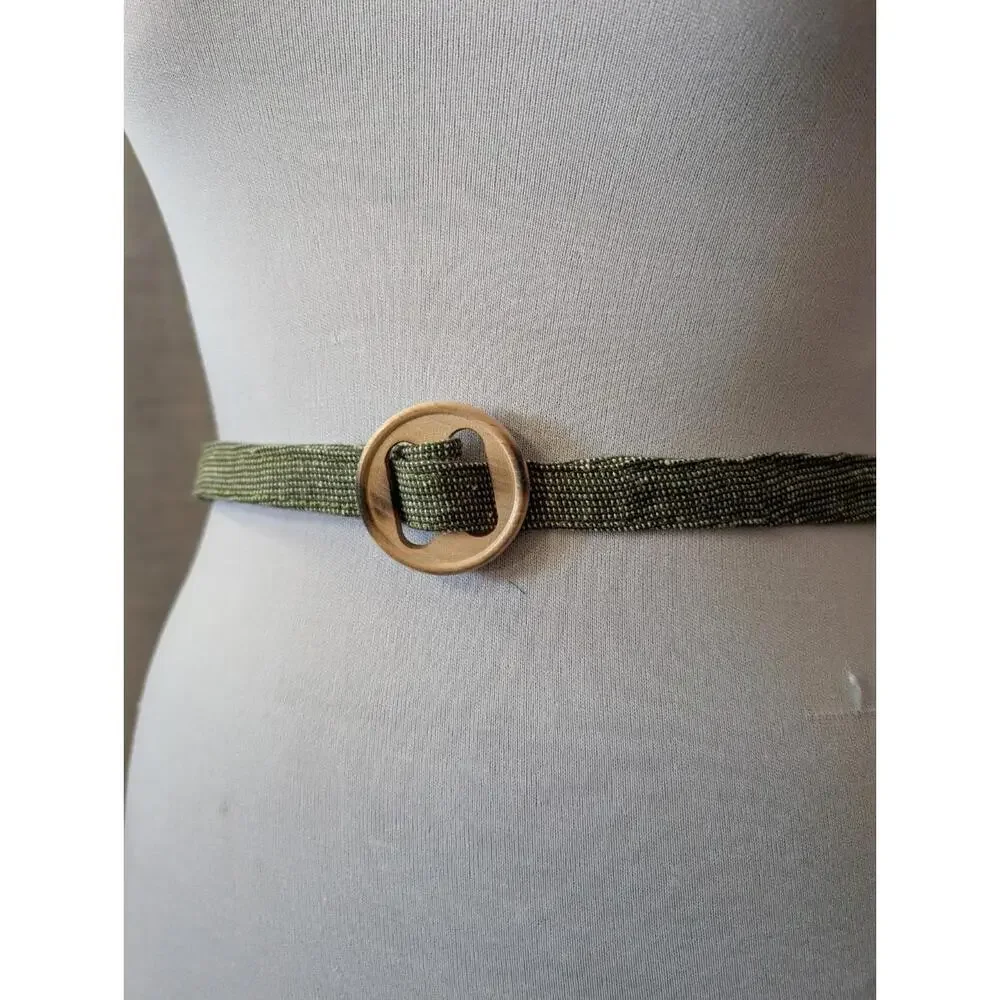 Green Tweed Handmade Wooden Buckle Adjustable Belt S M